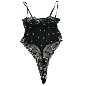 private luxuries floral lace sheer bodysuit black size L
